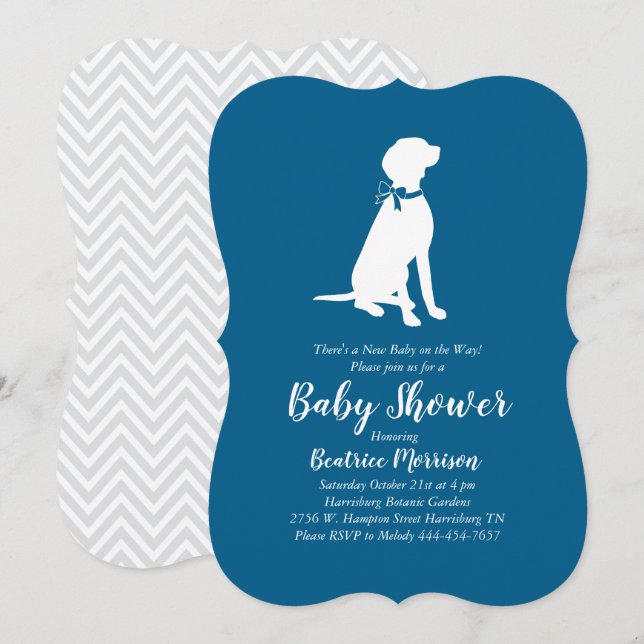 Vizsla Hund Baby Shower Boy Blue Inbjudningar (Fram/baksida)
