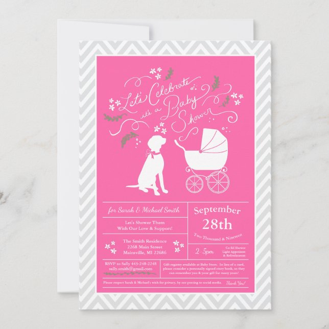 Vizsla Hund Baby Shower Girl Rosa Inbjudningar (Framsida)