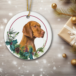 Vizsla Hund Evergreen Berry Wandan Julgransprydnad Keramik