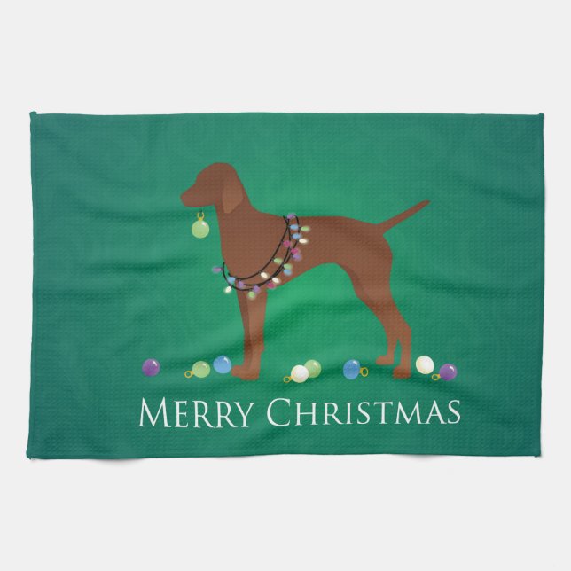 Vizsla Hund God jul Design Kökshandduk (Horisontell)