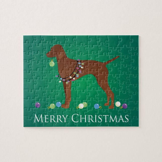 Vizsla Hund God jul Design Pussel (Horisontell)