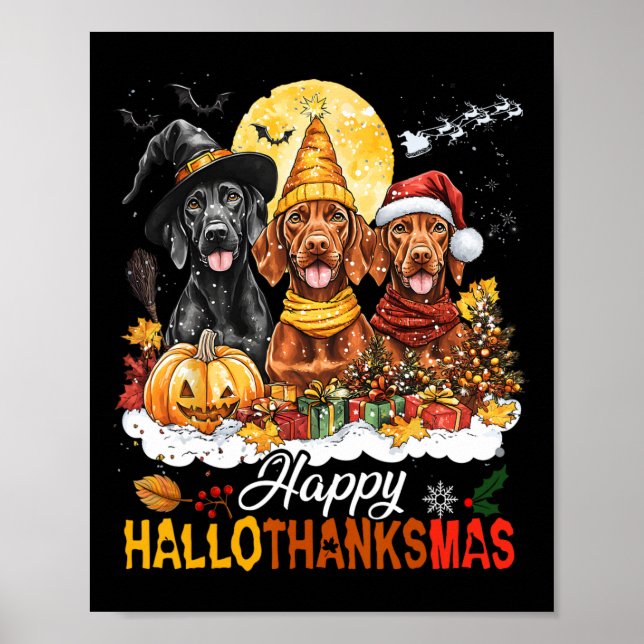 Vizsla Hund Halloween jul Lycklig Hallothanksma Poster (Framsidan)