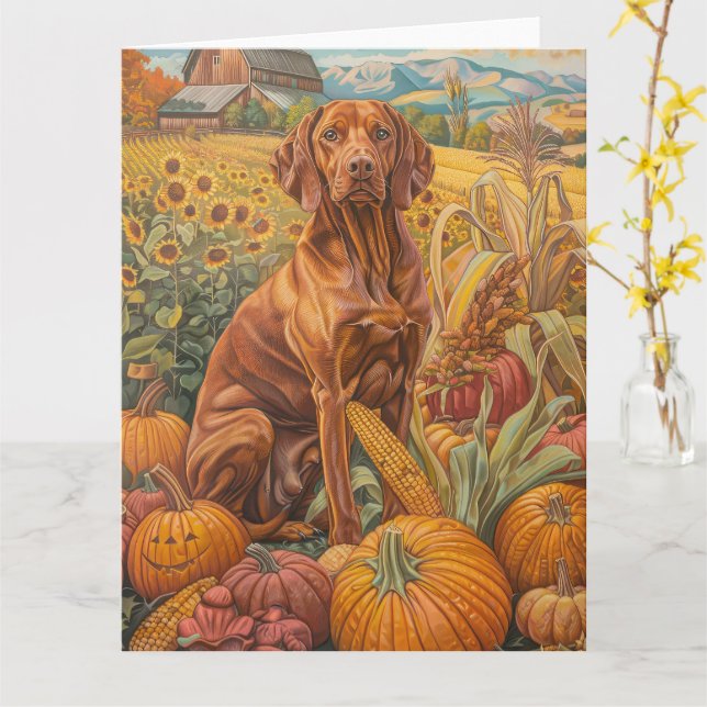 Vizsla Hund Höstskörd Tacksägelse Kort (Gul blomma)