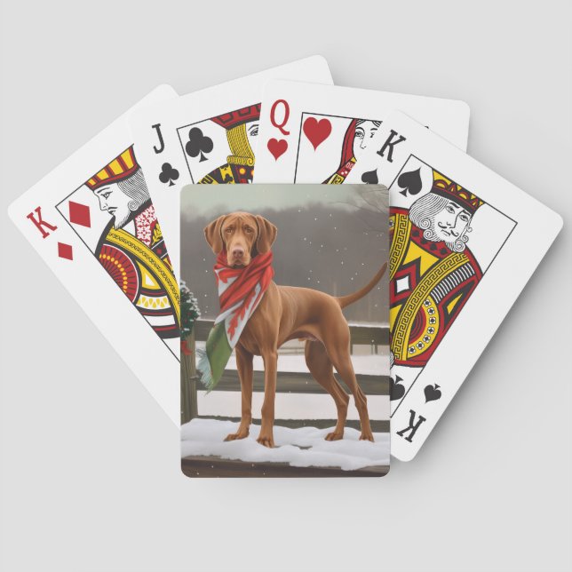 Vizsla Hund i Snö jul Casinokort (Baksidan)