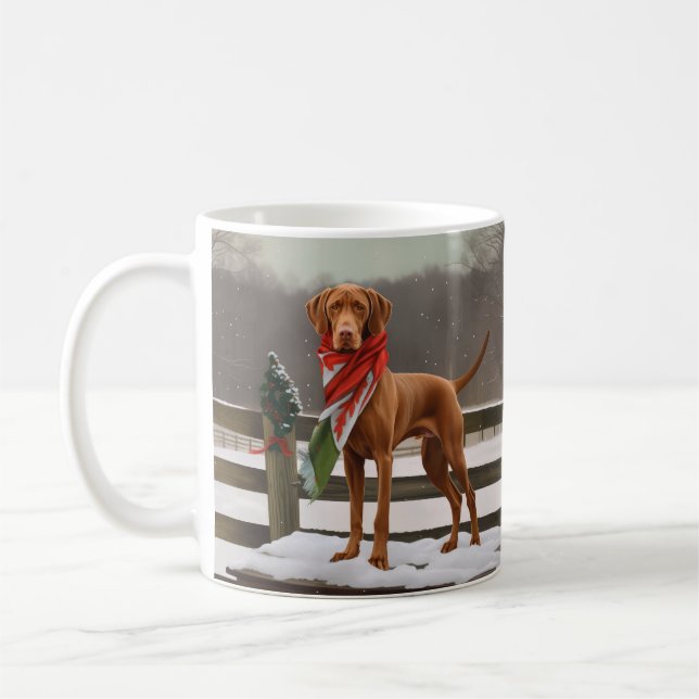 Vizsla Hund i Snö jul Kaffemugg (Vänster)