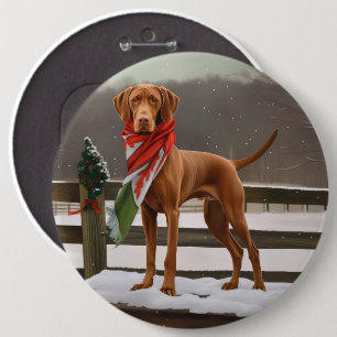 Vizsla Hund i Snö jul Knapp
