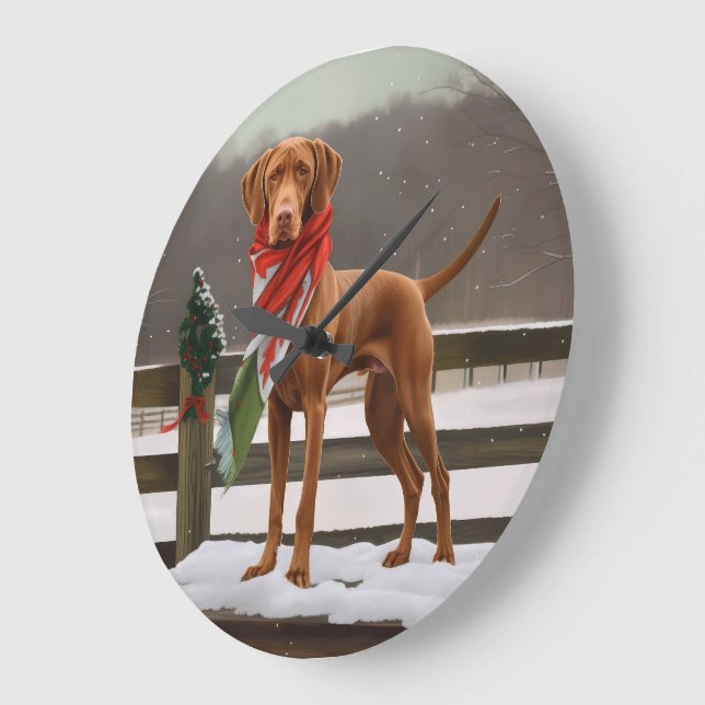 Vizsla Hund i Snö jul Stor Klocka (Vinkel)
