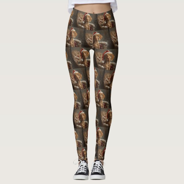 Vizsla Hund jul Festive Leggings (Framsida)