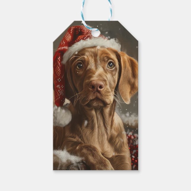 Vizsla Hund jul Festive Presentetikett (Framsidan)