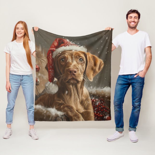 Vizsla Hund Jul Festlig Fleecefilt (På plats)