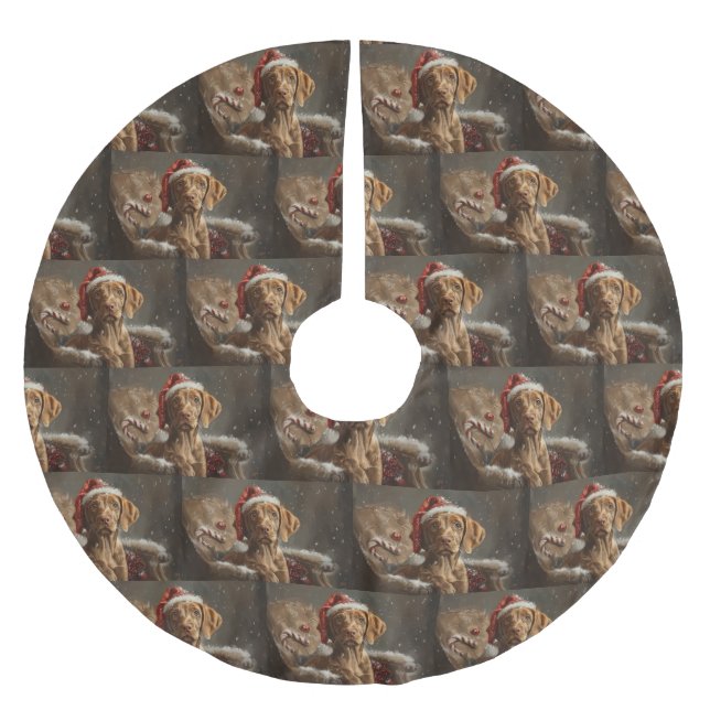 Vizsla Hund Jul Festlig Julgransmatta Borstad Polyester (Framsidan)