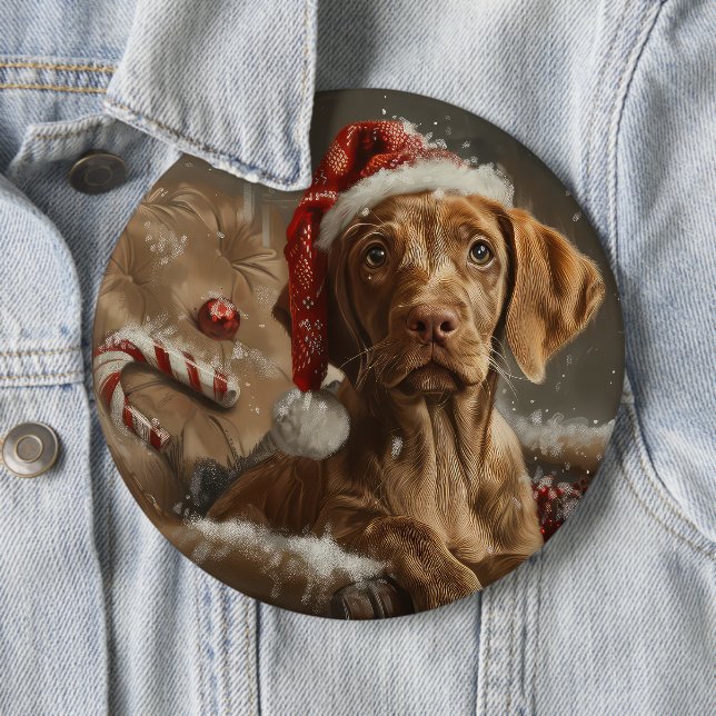 Vizsla Hund Jul Festlig Knapp (In Situ)