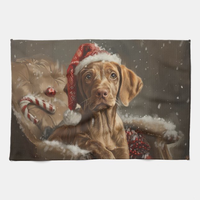 Vizsla Hund Jul Festlig Kökshandduk (Horisontell)
