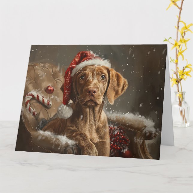 Vizsla Hund Jul Festlig Kort (Gul blomma)