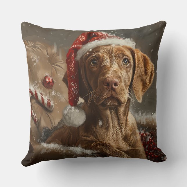 Vizsla Hund Jul Festlig Kudde (Baksida)
