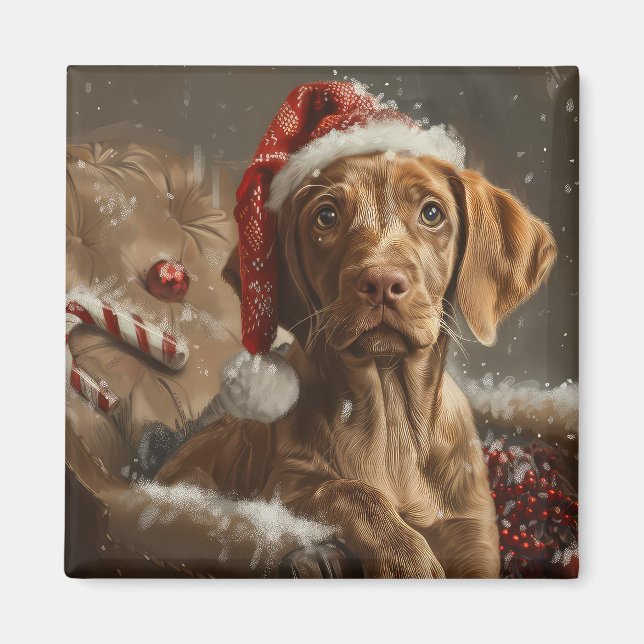 Vizsla Hund Jul Festlig Magnet (Framsidan)