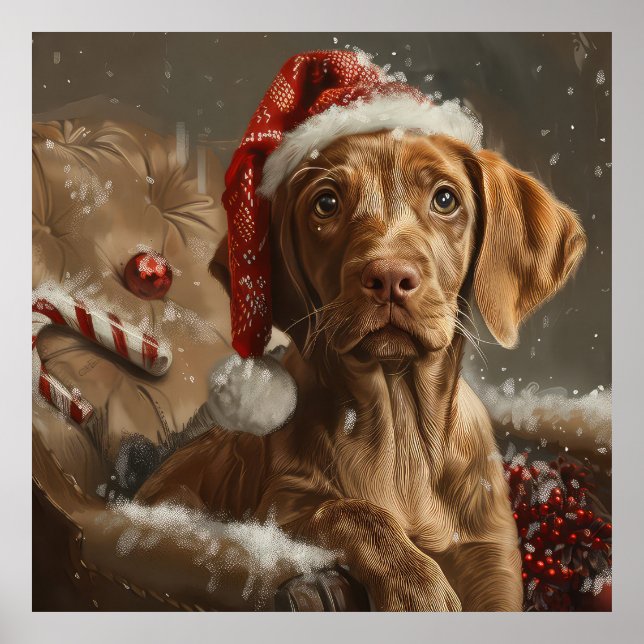 Vizsla Hund Jul Festlig Poster (Framsidan)