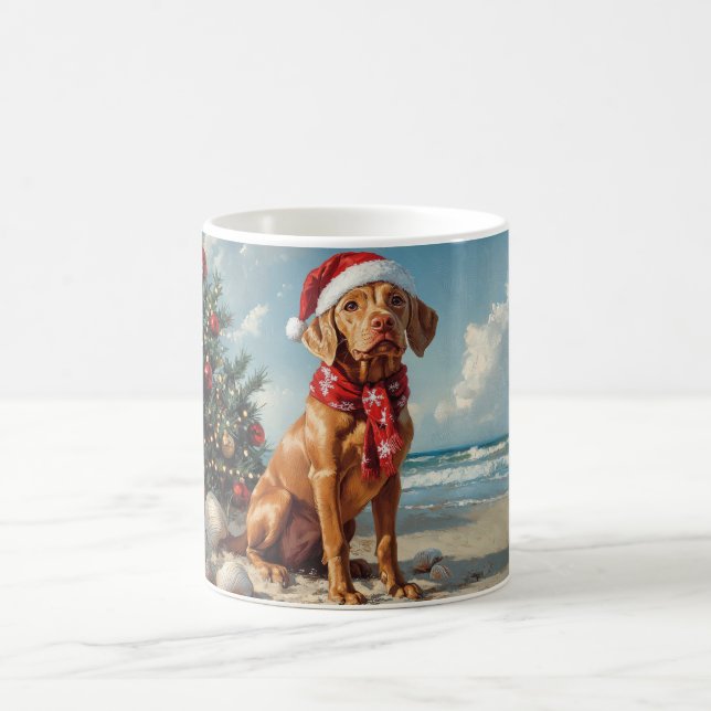 Vizsla Hund jul Vintage Beach Kaffemugg (Center)