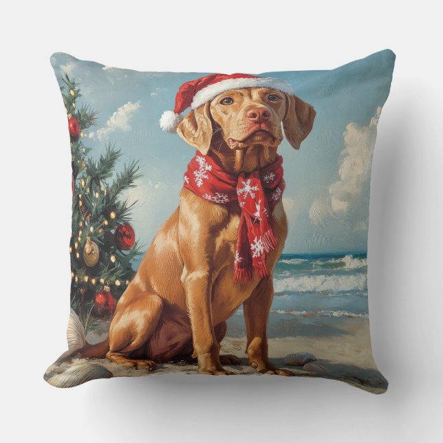 Vizsla Hund jul Vintage Beach Kudde (Framsida)