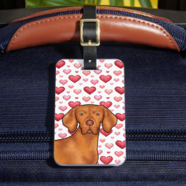 Vizsla Hund Kärlek Med Rött Och Rosa Hjärtmönster Bagagebricka