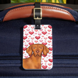 Vizsla Hund Kärlek Med Rött Och Rosa Hjärtmönster Bagagebricka