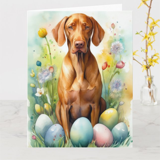 Vizsla Hund med Påskägg Helgdag Kort (Gul blomma)