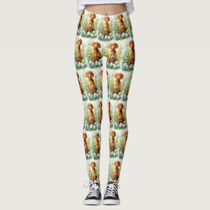 Vizsla Hund med Påskägg Semester Leggings
