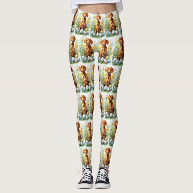 Vizsla Hund med Påskägg Semester  Leggings (Framsida)