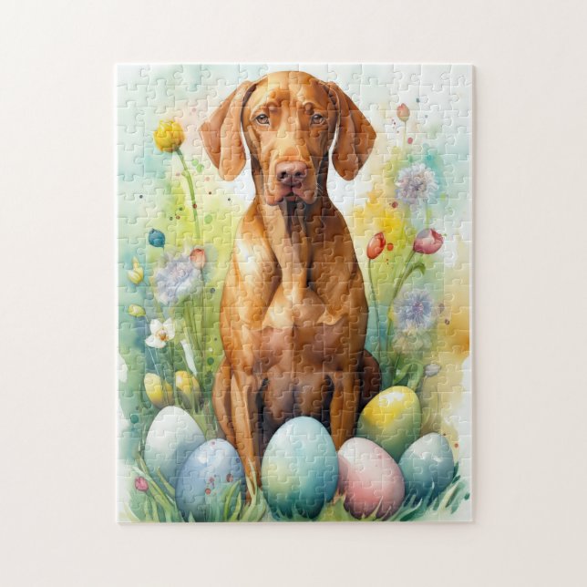Vizsla Hund med Påskägg Semester  Pussel (Vertikal)