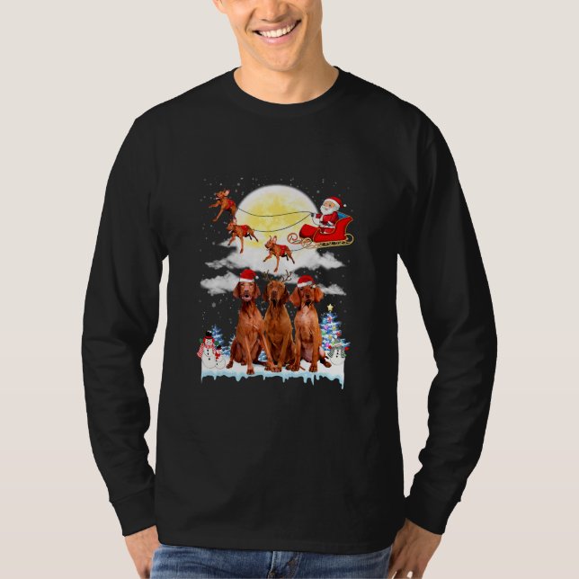 Vizsla Hund Santa Sleigh jul Älskare  T Shirt (Framsida)
