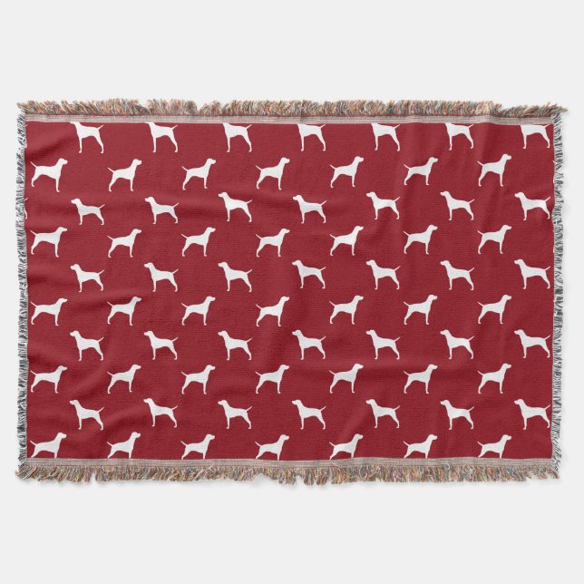 Vizsla Hund Silhuetter Mönster Röd och Vit Mysfilt (Framsidan)