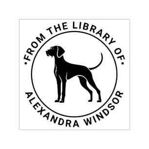 Vizsla Hund Stående Silhuett Bibliotek Bok Namn Självfärgande Stämpel
