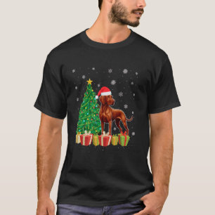 Vizsla Hund Träd Lighting Santa Hat Vizsla Hund T Shirt