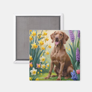 Vizsla Hund Vårblommor Målning Magnet