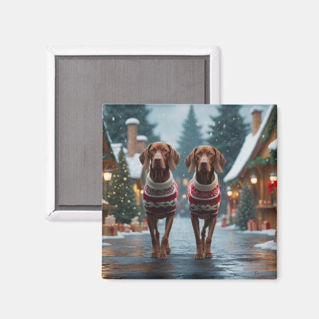 Vizsla Hundar Jul Snö Semester Magnet (Front/Back)