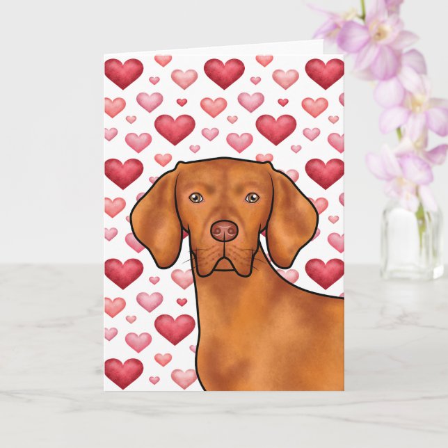 Vizsla hundkärlek med rött och rosa hjärtmönster kort (Orkide)