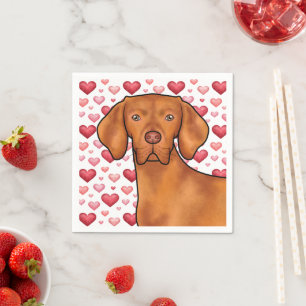 Vizsla hundkärlek med rött och rosa hjärtmönster pappersservett
