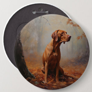 Vizsla i fallande höstlöv Inspirerar Knapp