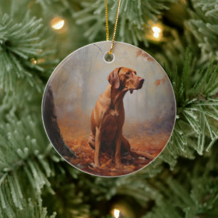 Vizsla i Höst löv Fall Inspire Julgransprydnad Keramik