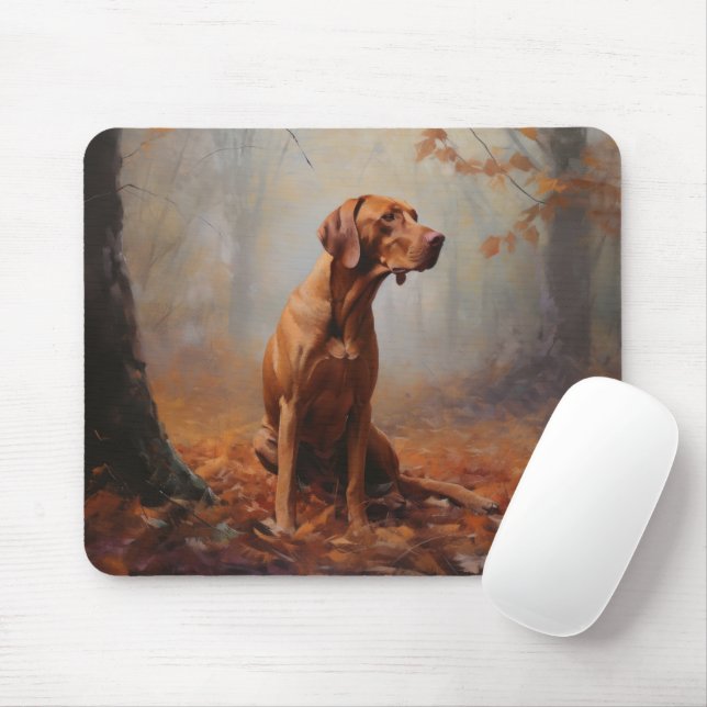 Vizsla i höstlöv Fall Inspirerar Musmatta (Med mus)