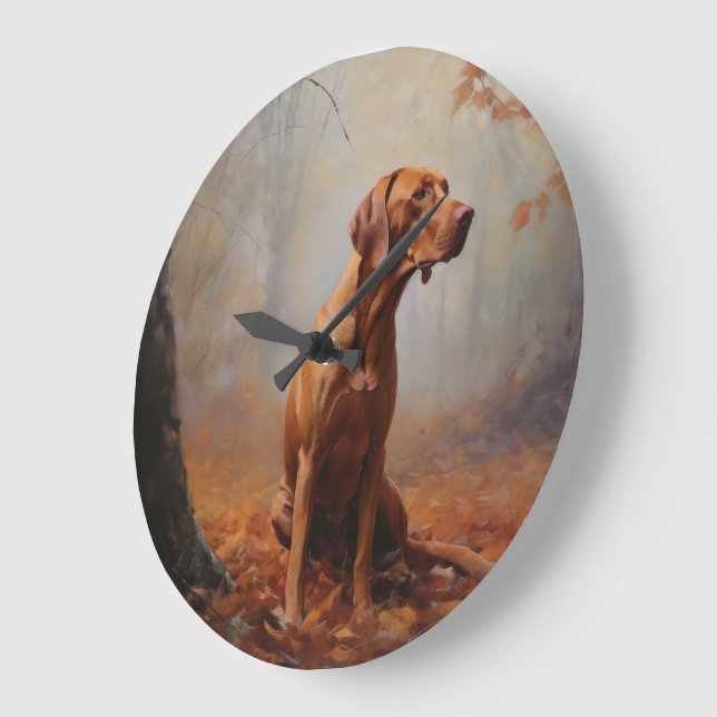Vizsla i höstlöv Fall Inspirerar Stor Klocka (Vinkel)