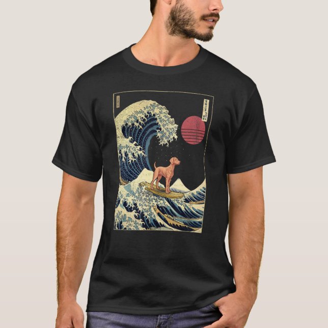 Vizsla Japansk Kanagawa Wave Surfa Hund T Shirt (Framsida)