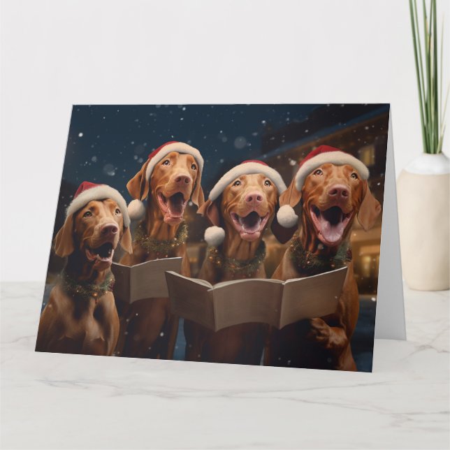 Vizsla jul Carolers Roligt Helgdag Kort (Framsida)