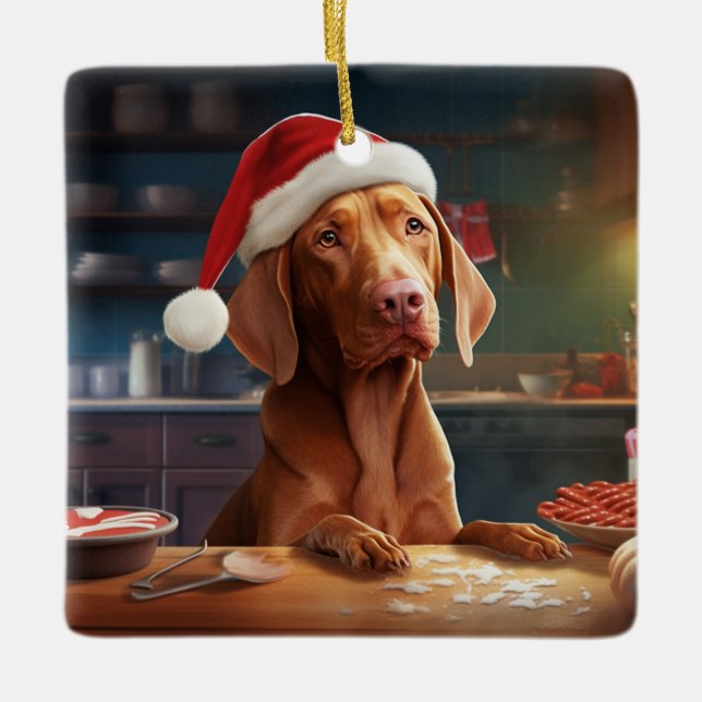 Vizsla jul Cookies Festive Helgdag Julgransprydnad Keramik (Framsida)