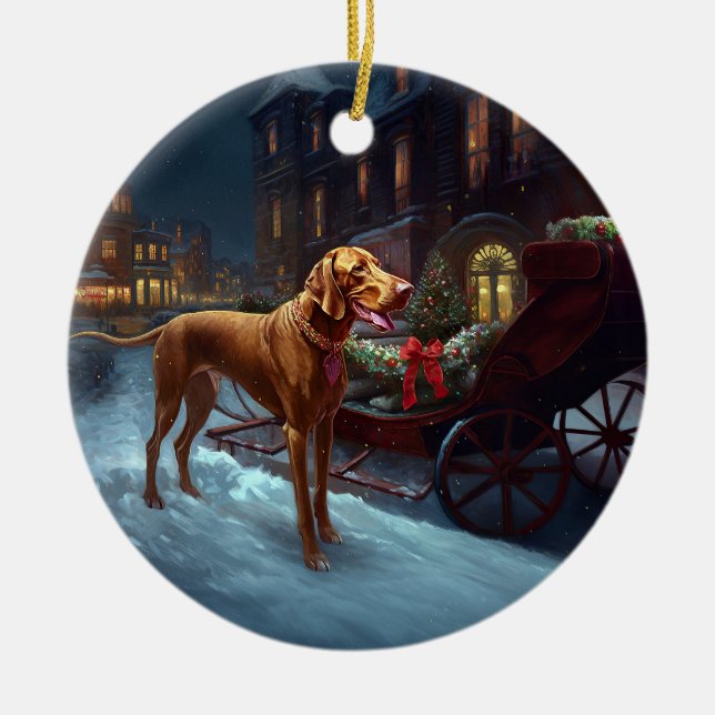 Vizsla Jul Festive Season Julgransprydnad Keramik (Framsidan)