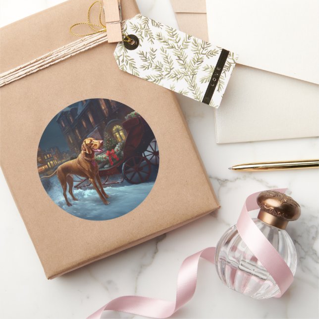 Vizsla Jul Festive Season Runt Klistermärke (Gåvor)