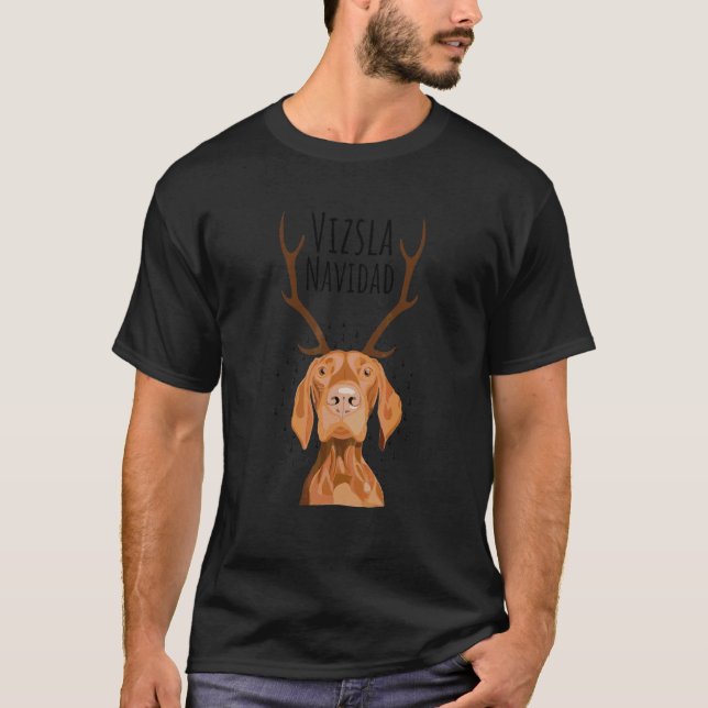 Vizsla jul Hund Ugly Sweater Julafton Träd T Shirt (Framsida)