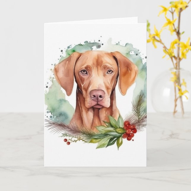 Vizsla Jul WAN Festive Valp Kort (Gul blomma)