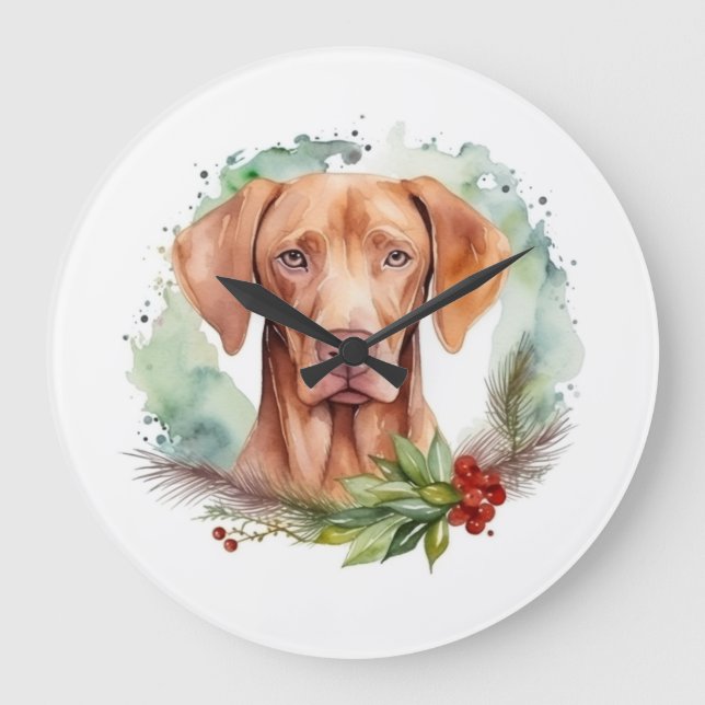 Vizsla Jul WAN Festive Valp Stor Klocka (Framsida)