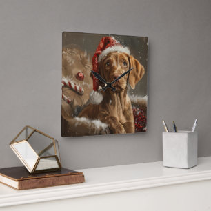 Vizsla Julfirande Hund Fyrkantig Klocka